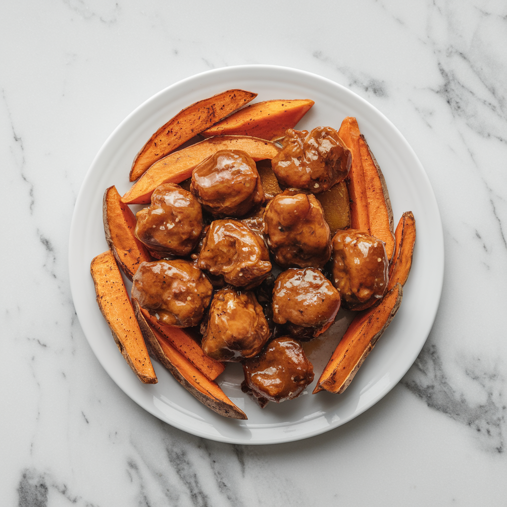 Air Fryer Honey Glazed Duck Bites with Spiced Sweet Potato Wedges