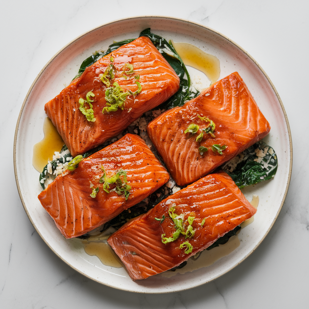 Air Fryer Honey Lime Salmon with Coconut Spinach