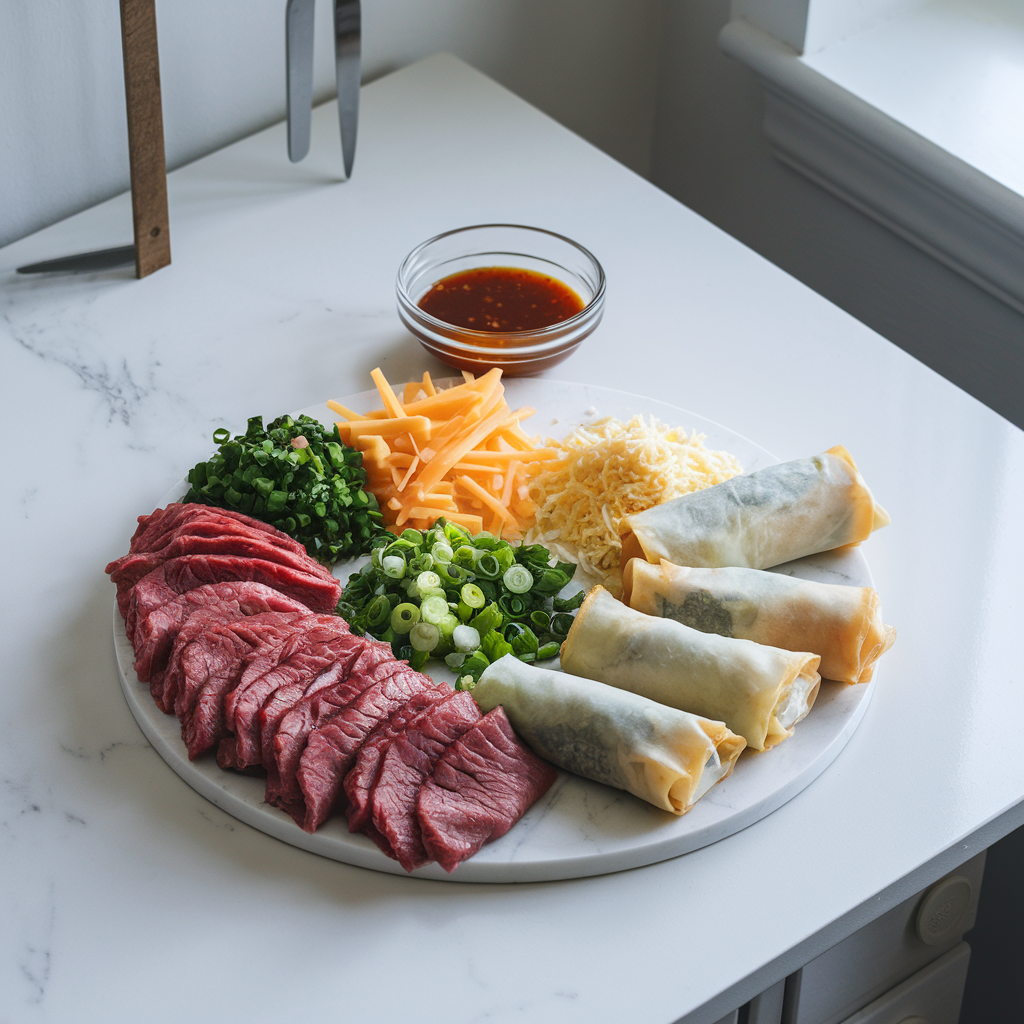 Ingredients for Air Fryer Korean BBQ Beef and Cheddar Egg Rolls
