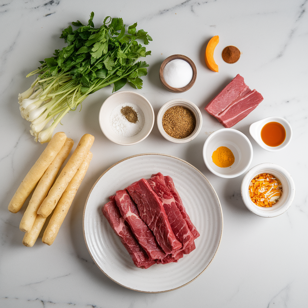 Ingredients for Air Fryer Korean BBQ Beef Sizzle Bites with Spicy Cheese Dipping Sauce