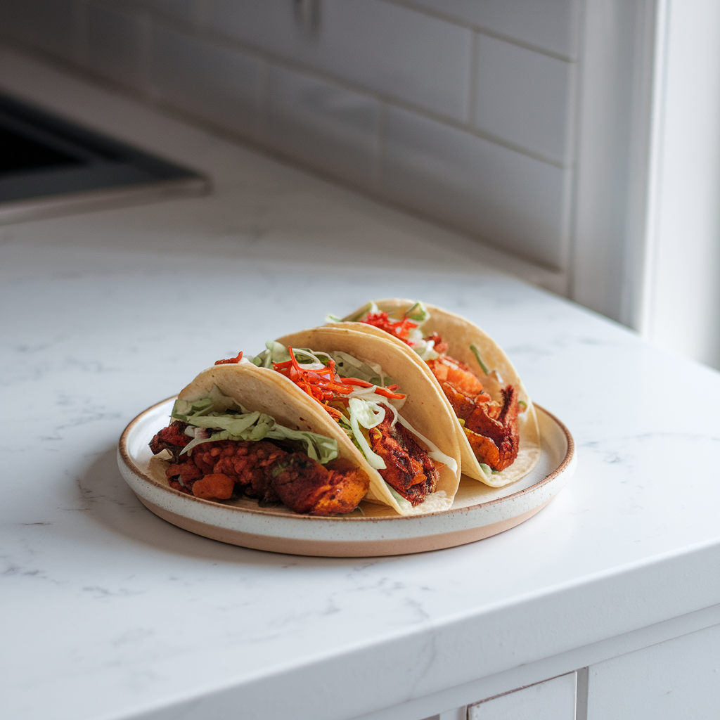 Air Fryer Korean Gochujang Jackfruit Tacos with Kimchi Slaw