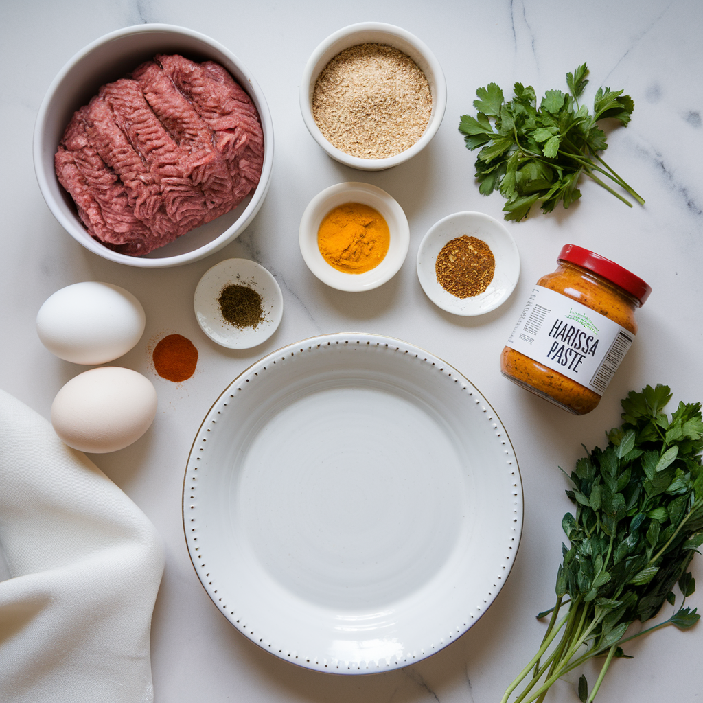 Ingredients for Air Fryer Lamb Kofta with Harissa Yogurt Sauce