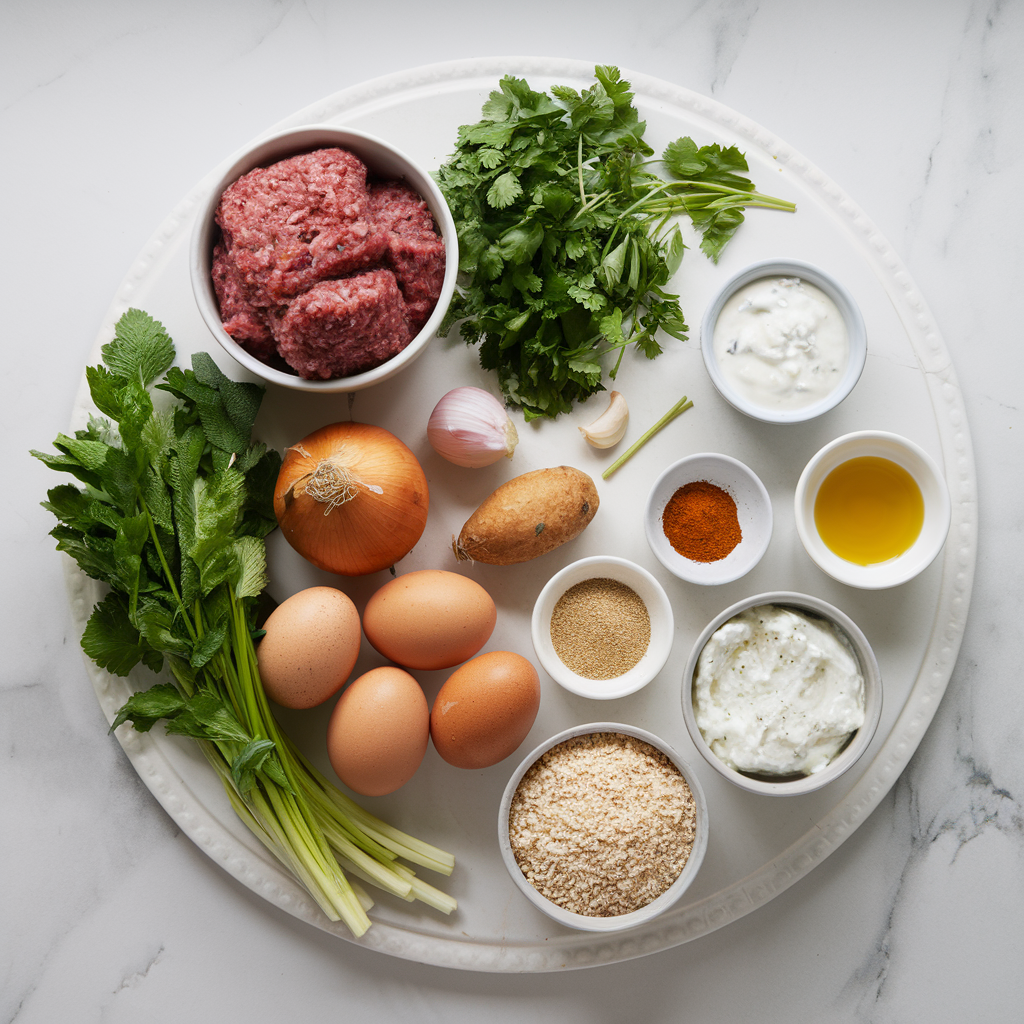 Ingredients for Air Fryer Lamb Kofta Meatball Poppers with Creamy Feta Dip