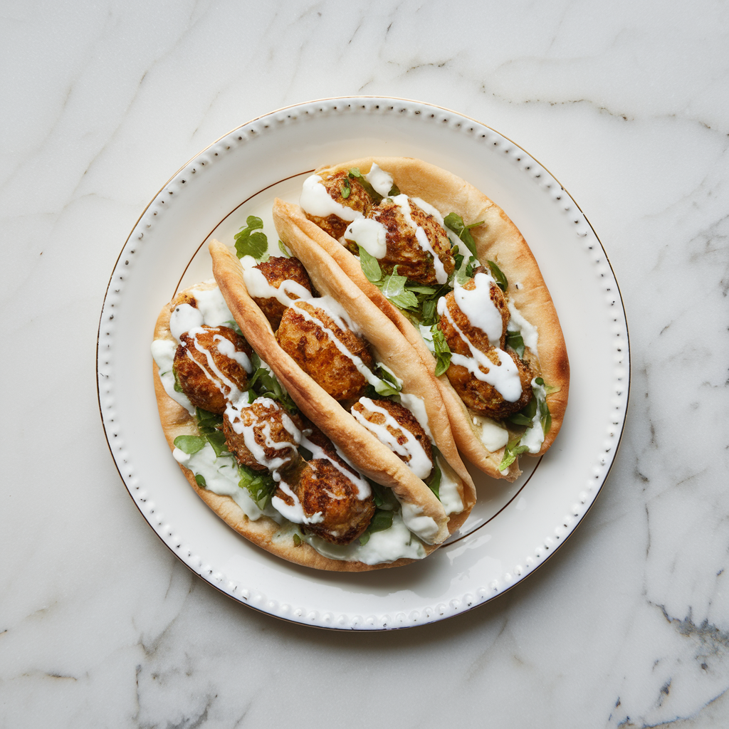 Air Fryer Lamb Kofta Stuffed Pita Pockets with Tzatziki Drizzle