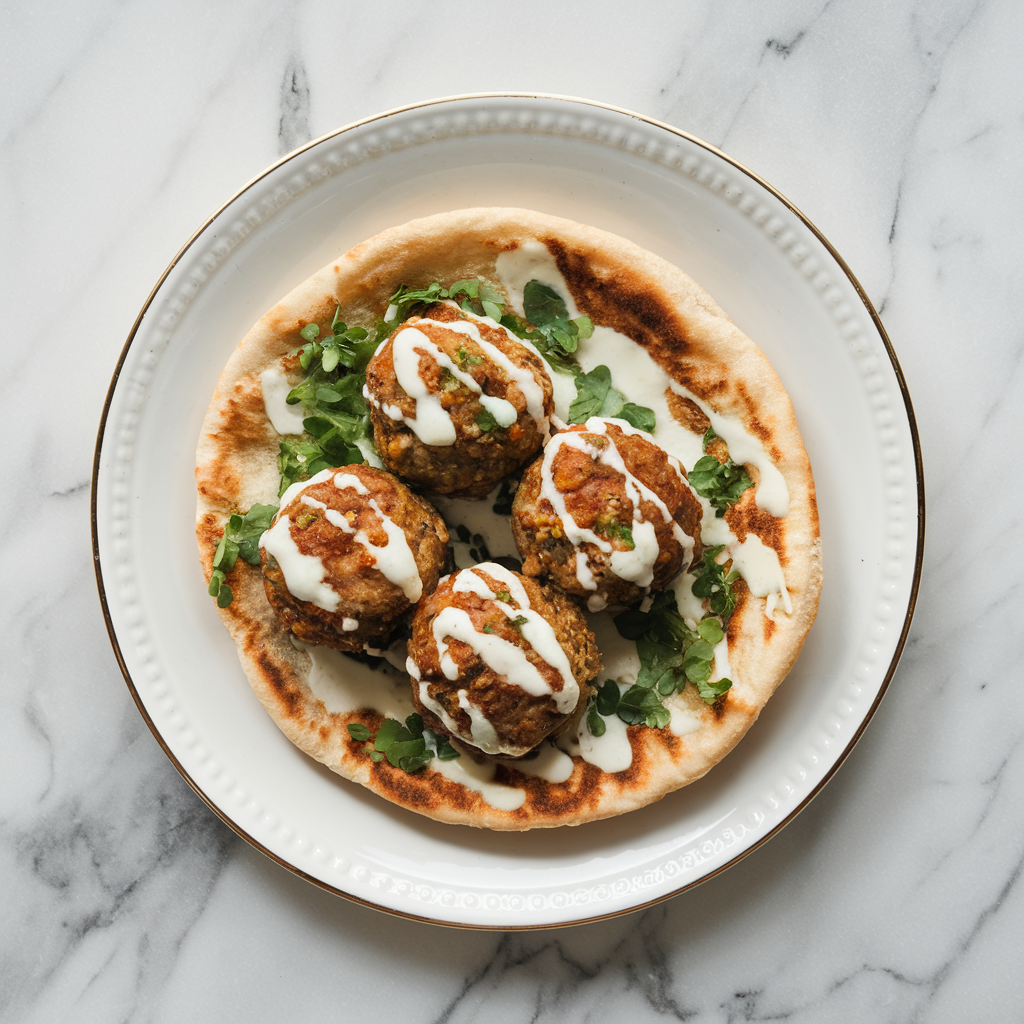 Air Fryer Moroccan Lamb Meatball Pitas with Creamy Harissa Drizzle