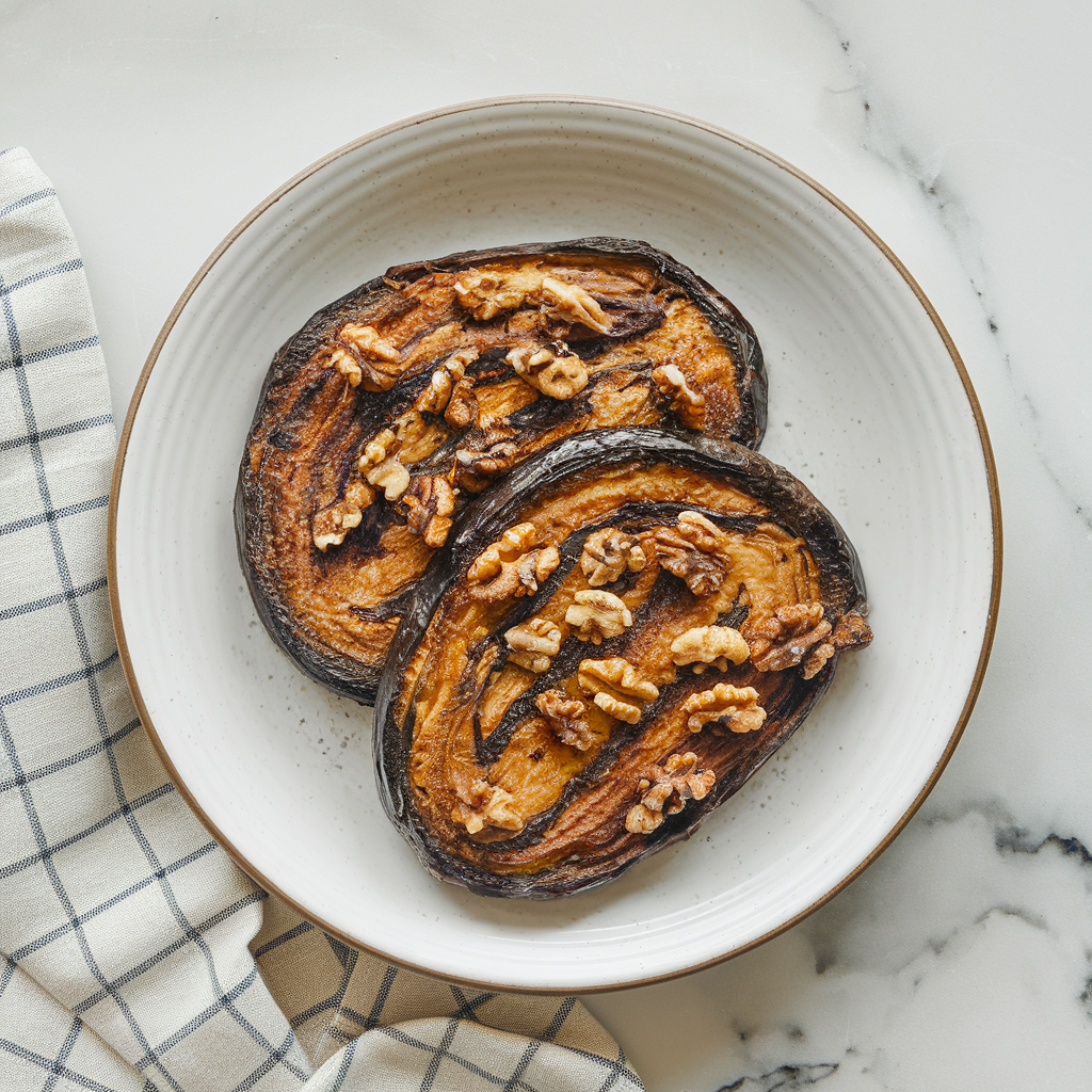 Air Fryer Porcini Mushroom & Eggplant 'Steaks' with Herbed Walnut Crust