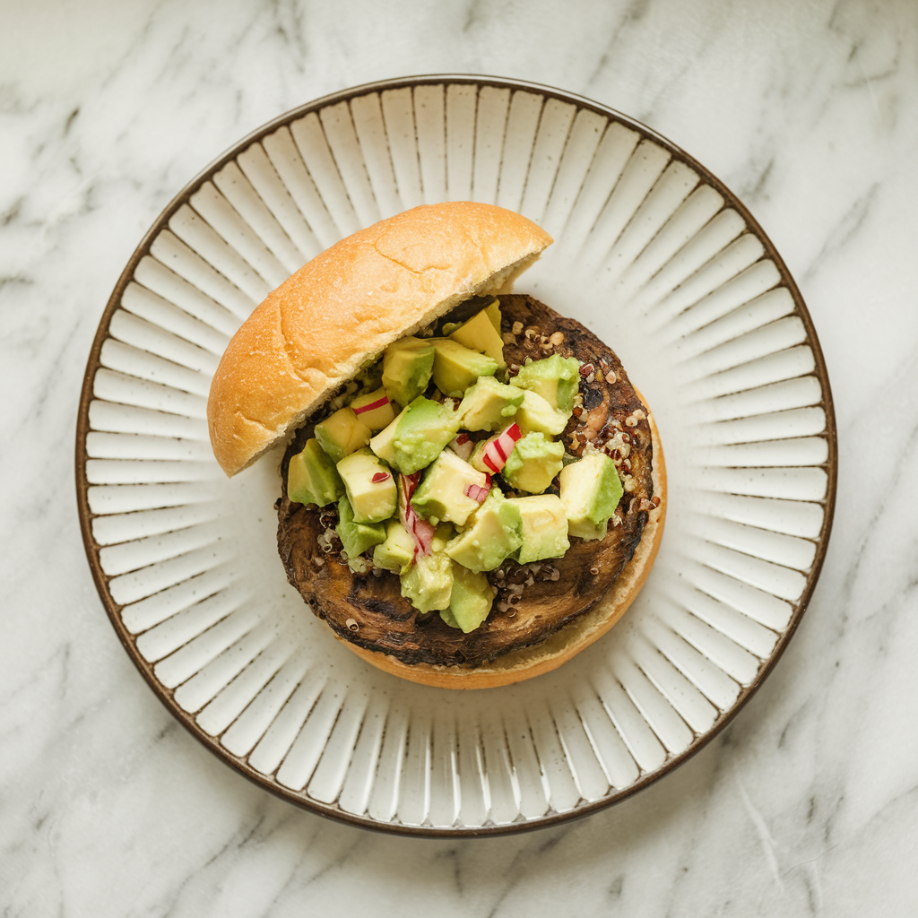 Air Fryer Portobello Mushroom & Quinoa Burgers with Zesty Avocado Salsa