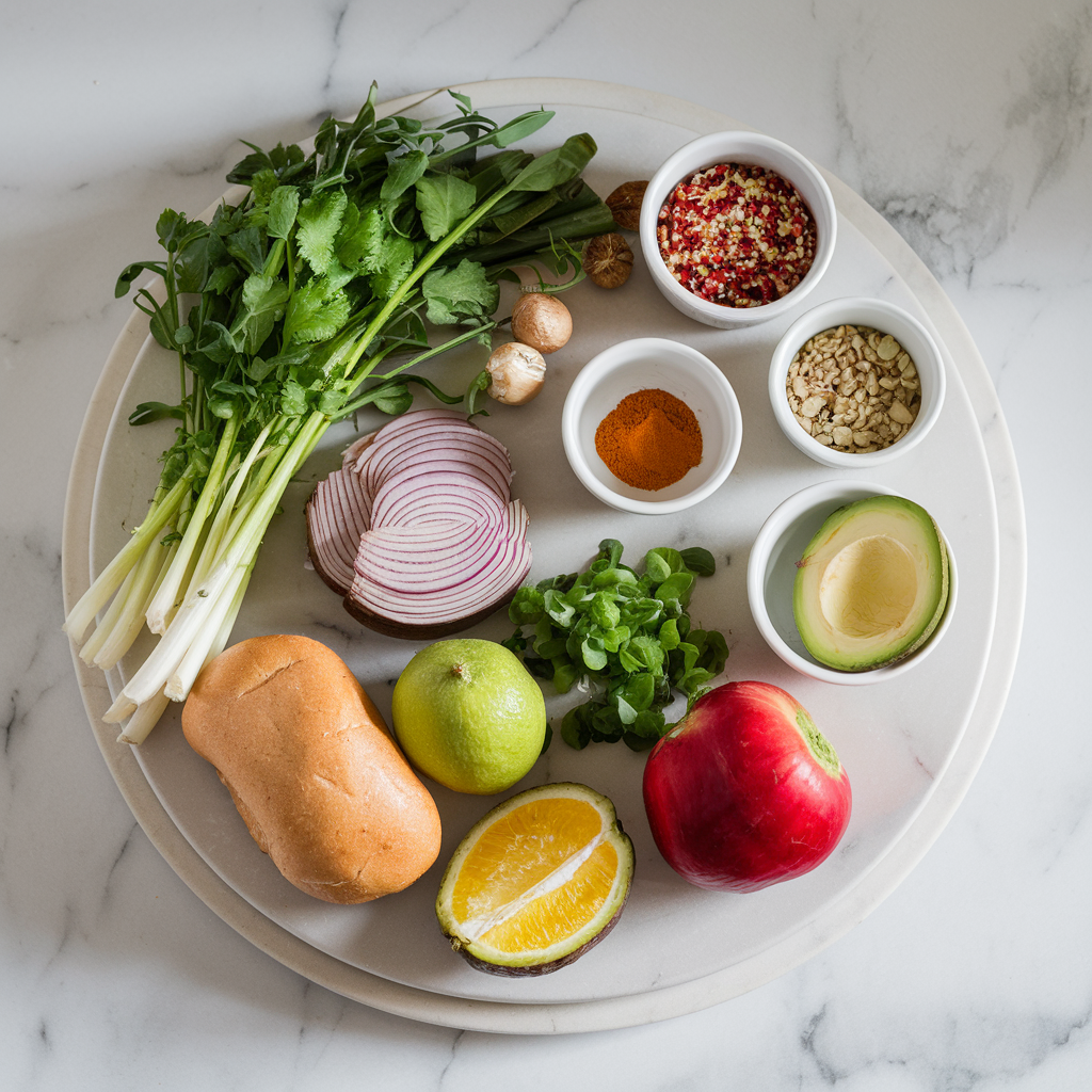 Ingredients for Air Fryer Portobello Mushroom & Quinoa Burgers with Zesty Avocado Salsa
