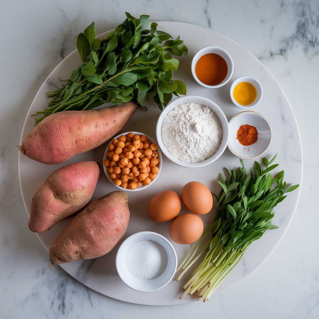 Ingredients for Air Fryer Savory Sweet Potato & Chickpea Fritters