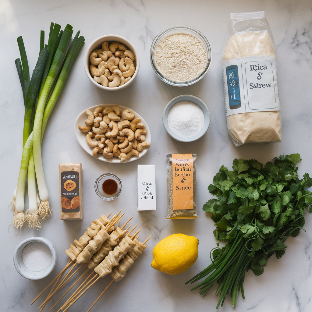 Ingredients for Air Fryer Seitan Satay with Spicy Cashew Dipping Sauce