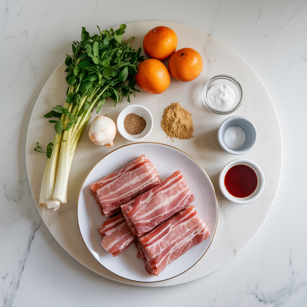 Ingredients for Air Fryer Smoky Bacon-Wrapped Pork Bites with Maple Sriracha Glaze