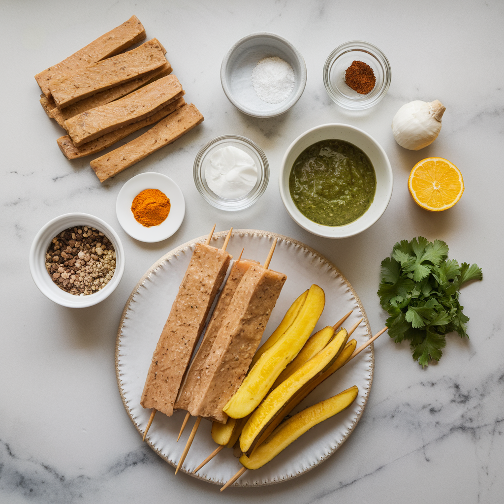 Ingredients for Air Fryer Spiced Seitan & Plantain Skewers with Chimichurri