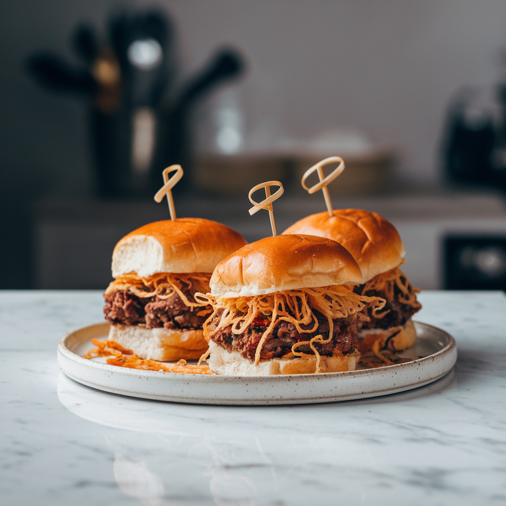 Air Fryer Spicy BBQ Lamb Sliders with Crispy Onion Strings