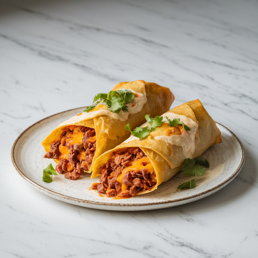 Air Fryer Spicy Beef & Cheese Chimichangas