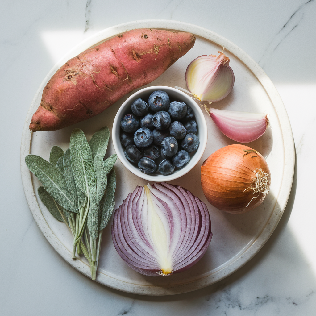 Ingredients for Air Fryer Sweet Potato and Blueberry Breakfast Hash: A Nutrient-Packed Morning Boost
