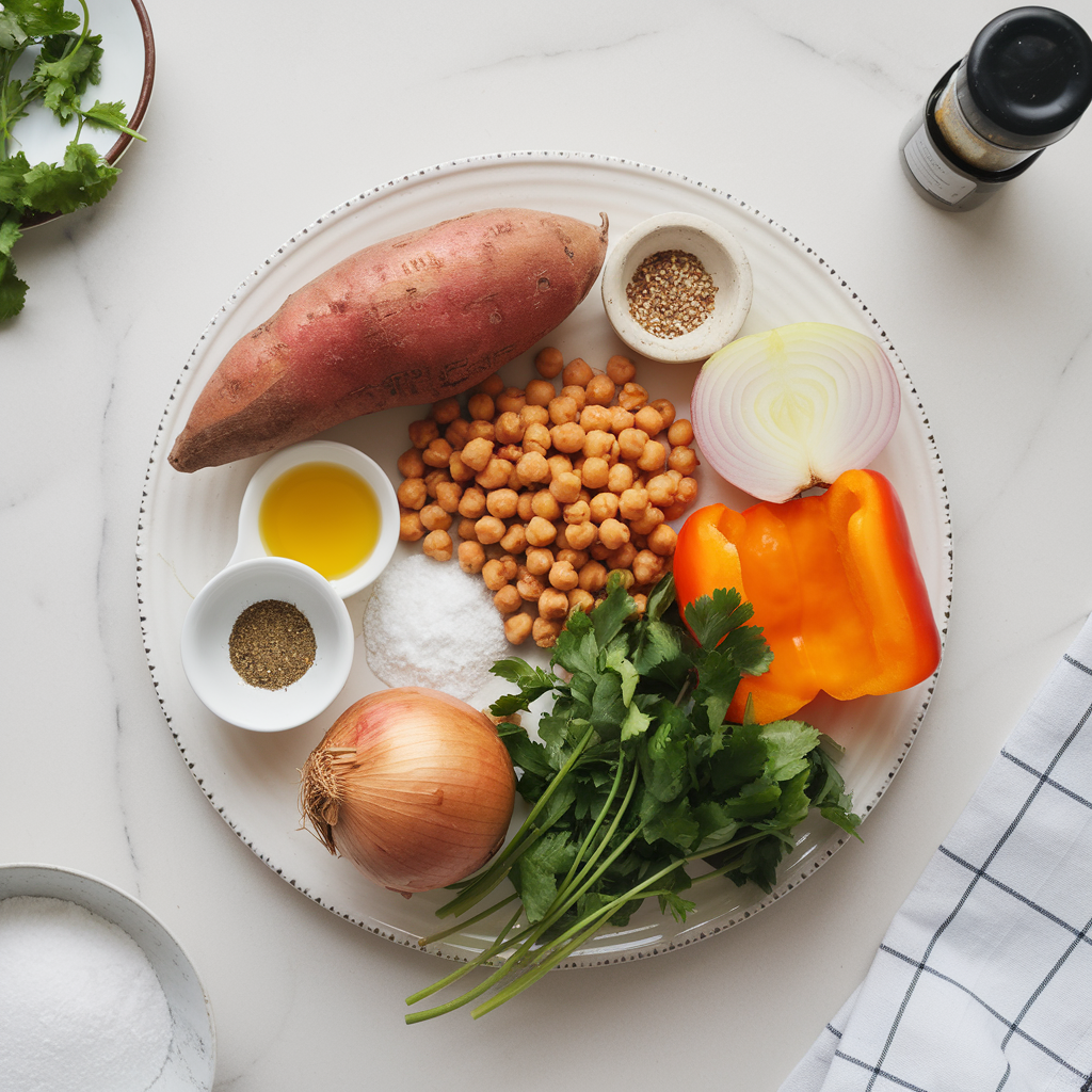 Ingredients for Air Fryer Sweet Potato & Chickpea Breakfast Skillet