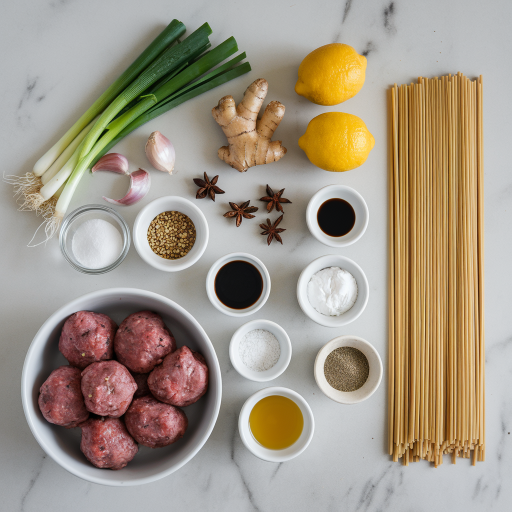 Ingredients for Air Fryer Szechuan Lamb Meatballs with Crispy Noodle Nest