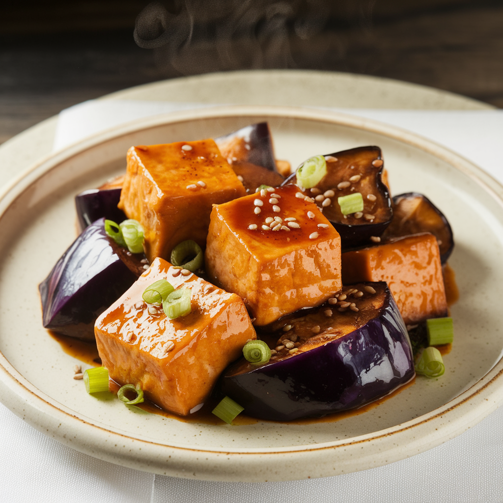 Air Fryer Szechuan Tofu and Eggplant Delight