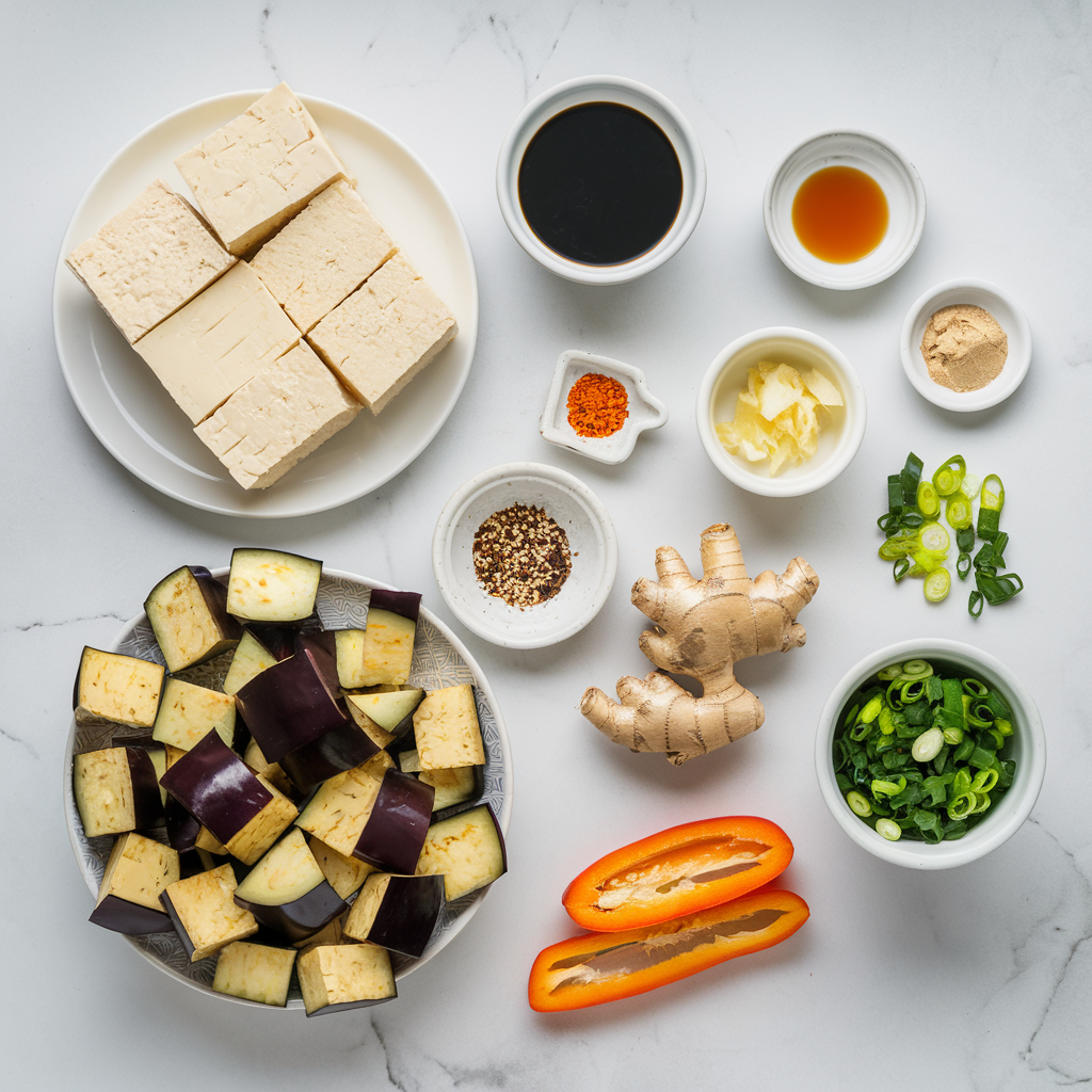 Ingredients for Air Fryer Szechuan Tofu and Eggplant Delight