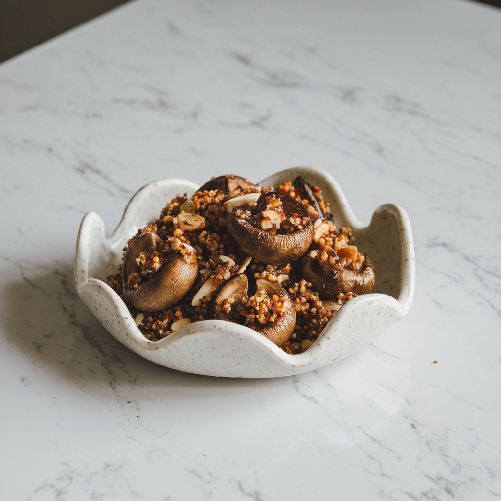Air Fryer Tamarind-Glazed Mushrooms with Quinoa Almond Crunch