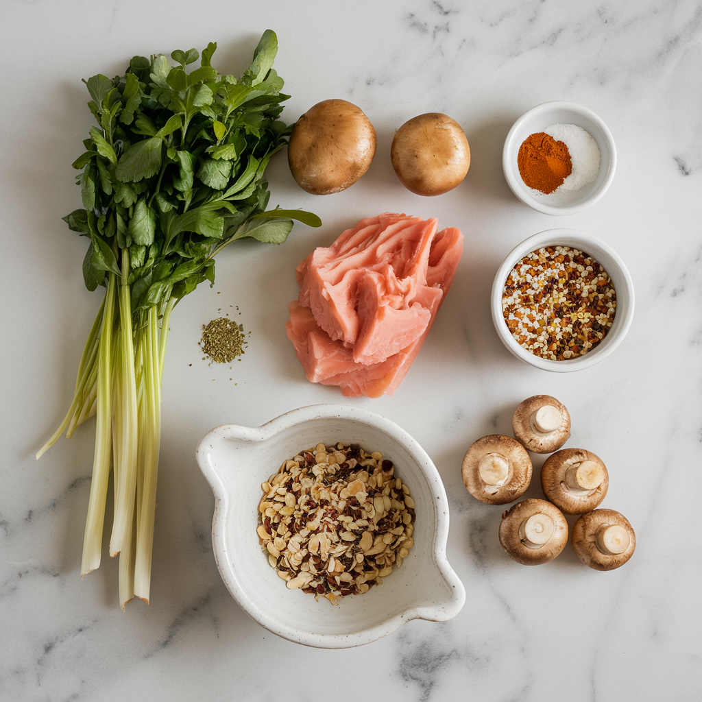 Ingredients for Air Fryer Tamarind-Glazed Mushrooms with Quinoa Almond Crunch