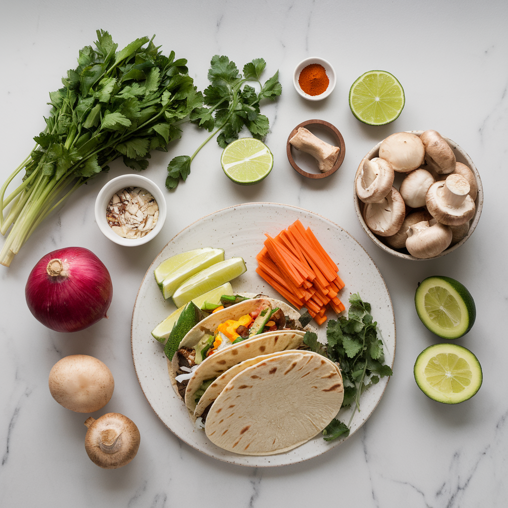 Ingredients for Air Fryer Tempeh & Mushroom Tacos with Avocado Lime Crema