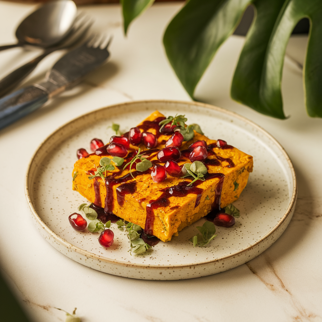 Air Fryer Turmeric-Spiced Tempeh with Pomegranate Glaze