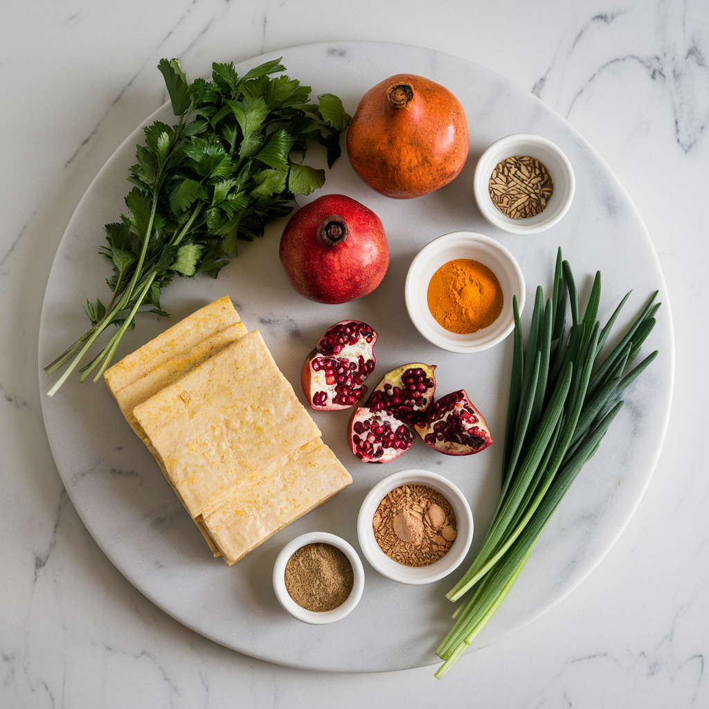 Ingredients for Air Fryer Turmeric-Spiced Tempeh with Pomegranate Glaze
