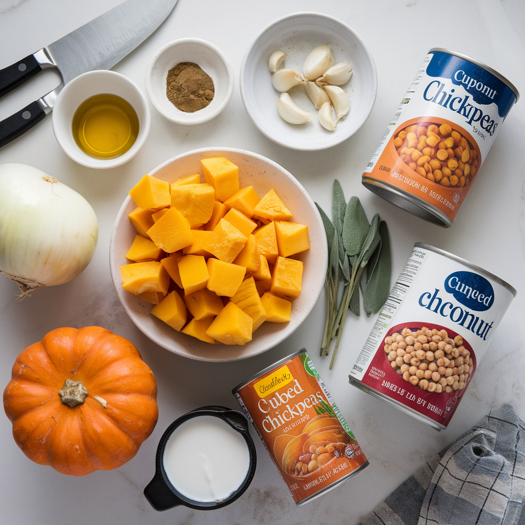 Ingredients for Autumn Harvest Pumpkin & Chickpea Stew with Sage Infusion