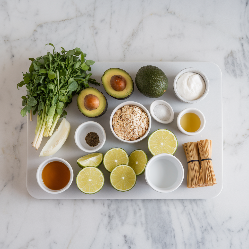 Ingredients for Avocado Matcha Lime Tart with Coconut Oat Crust