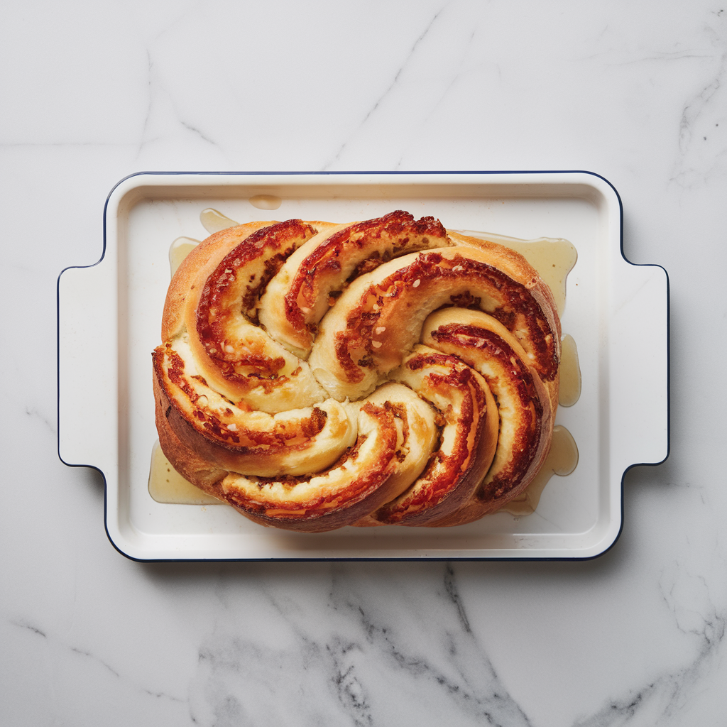 Bacon & Cheddar Swirl Bread with Spicy Honey Drizzle