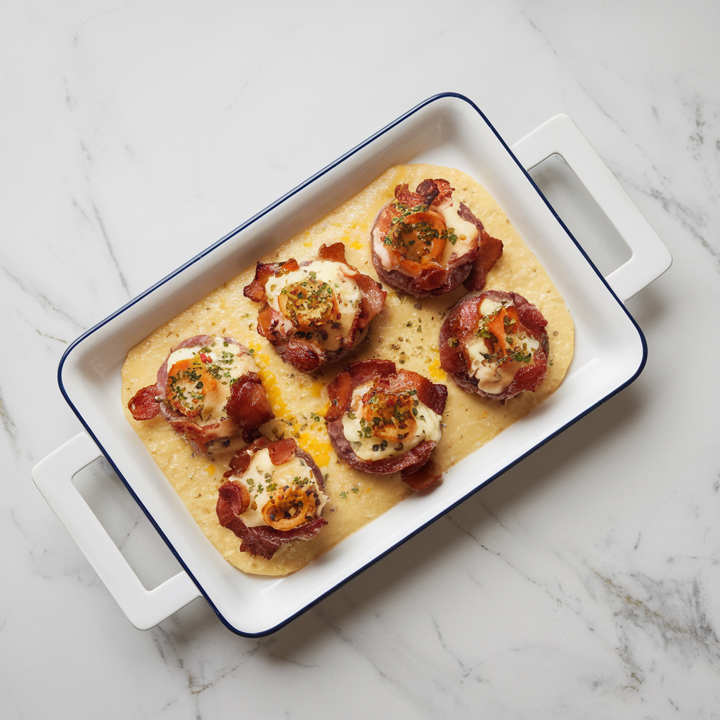 Bacon and Sausage Breakfast Bombs with Cheesy Jalapeño Grits