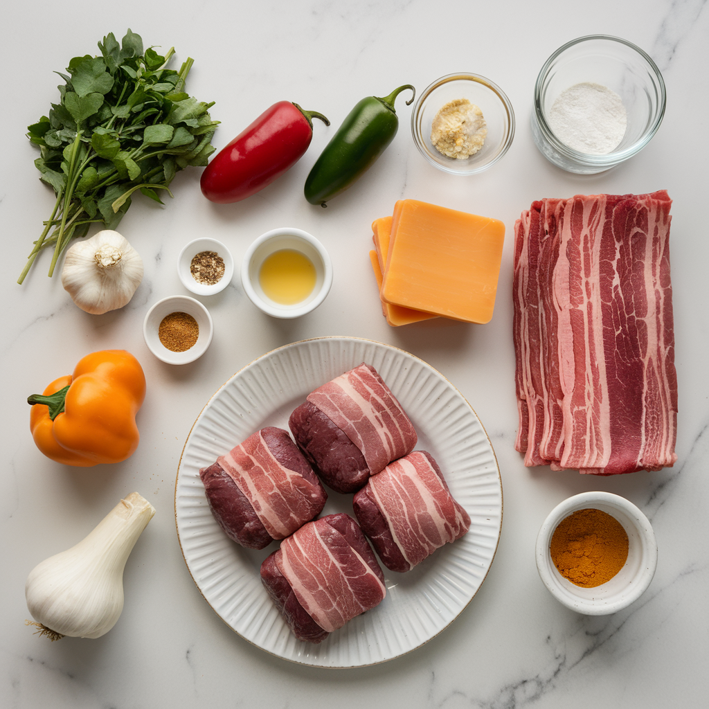Ingredients for Bacon-Wrapped Beef Bombs with Cheesy Jalapeño Core