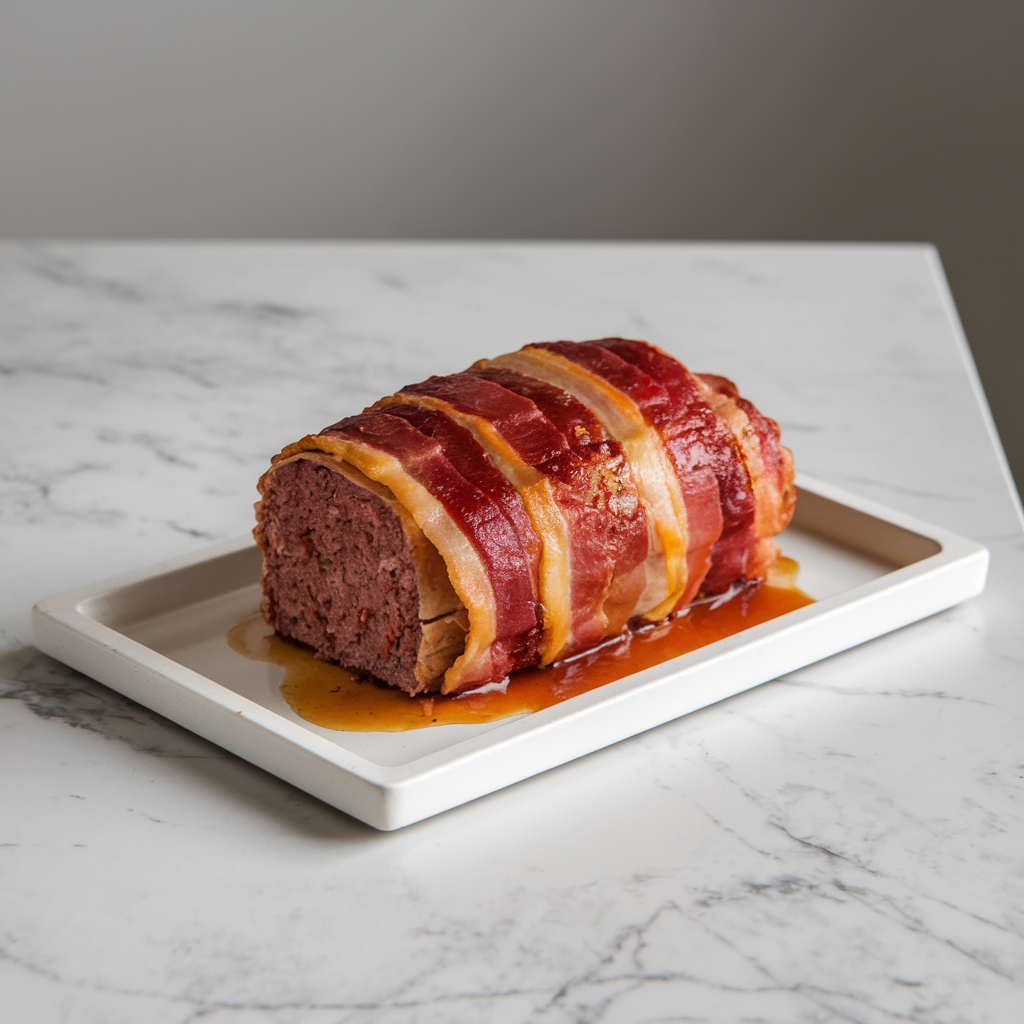 Bacon-Wrapped Cheeseburger Meatloaf with Spicy Chipotle Glaze