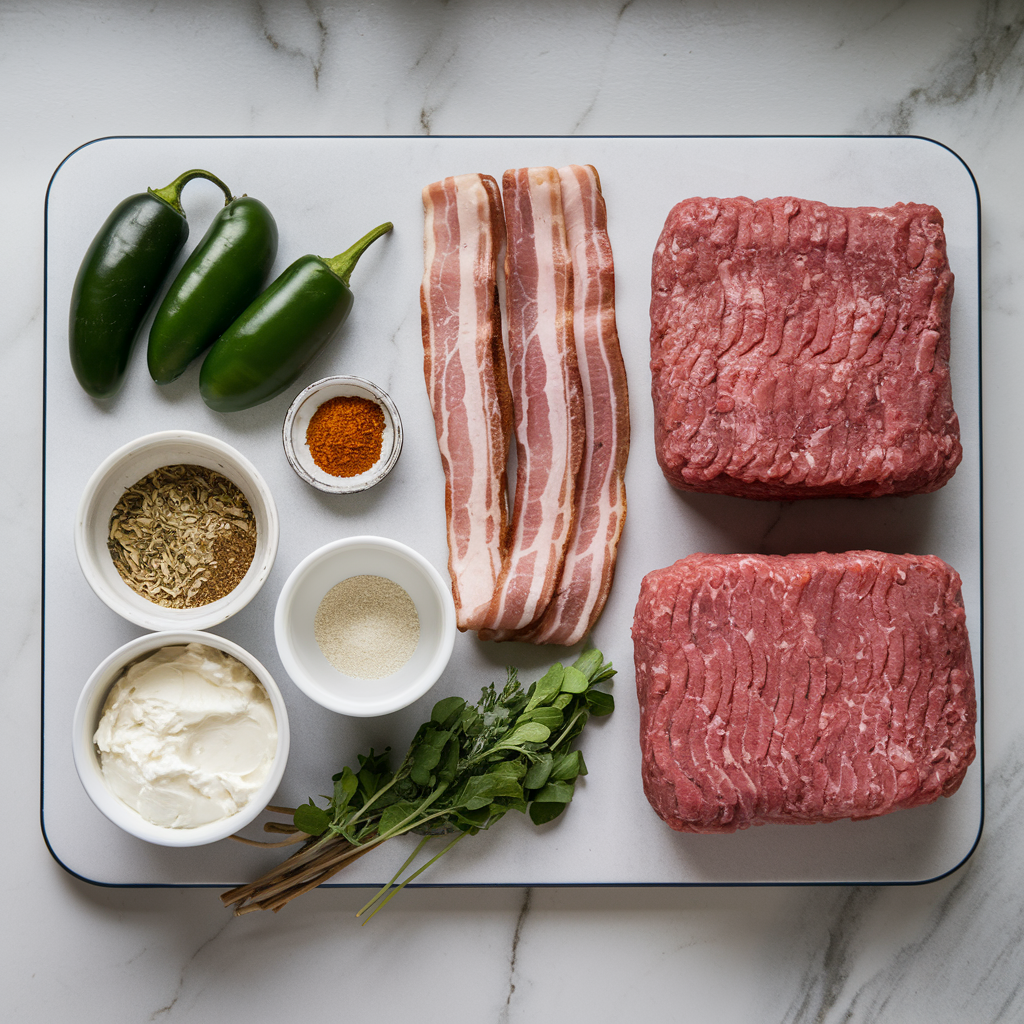 Ingredients for Bacon-Wrapped Jalapeño Popper Stuffed Meatloaf