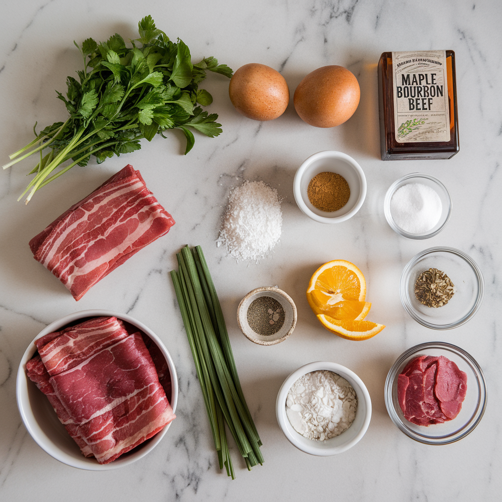 Ingredients for Bacon-Wrapped Maple Bourbon Beef Bombs