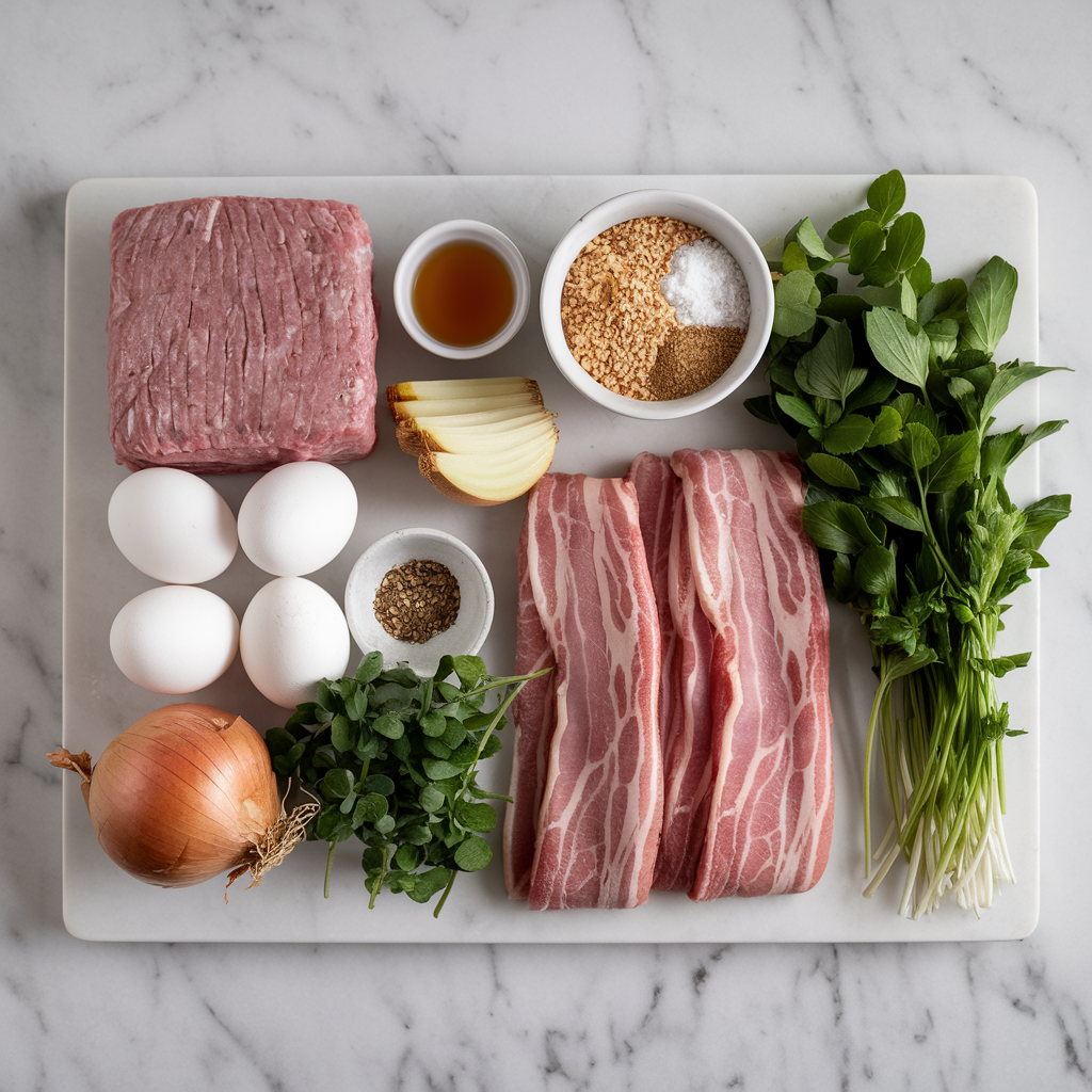 Ingredients for Bacon-Wrapped Maple Bourbon Breakfast Meatloaf