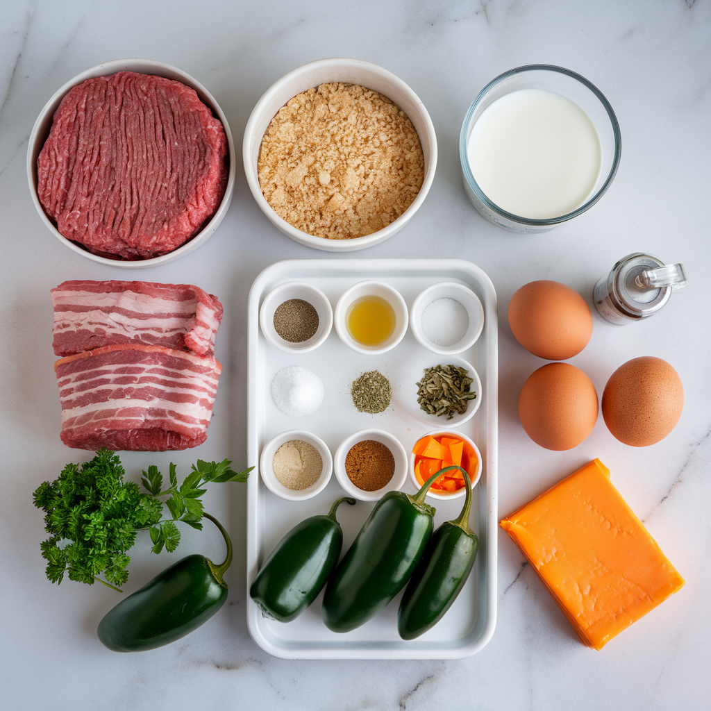 Ingredients for Bacon-Wrapped Meatloaf Muffins with Cheesy Jalapeño Center