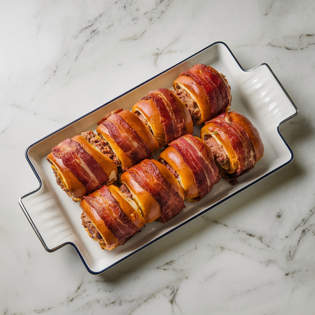 Bacon-Wrapped Meatloaf-Stuffed Pretzel Rolls