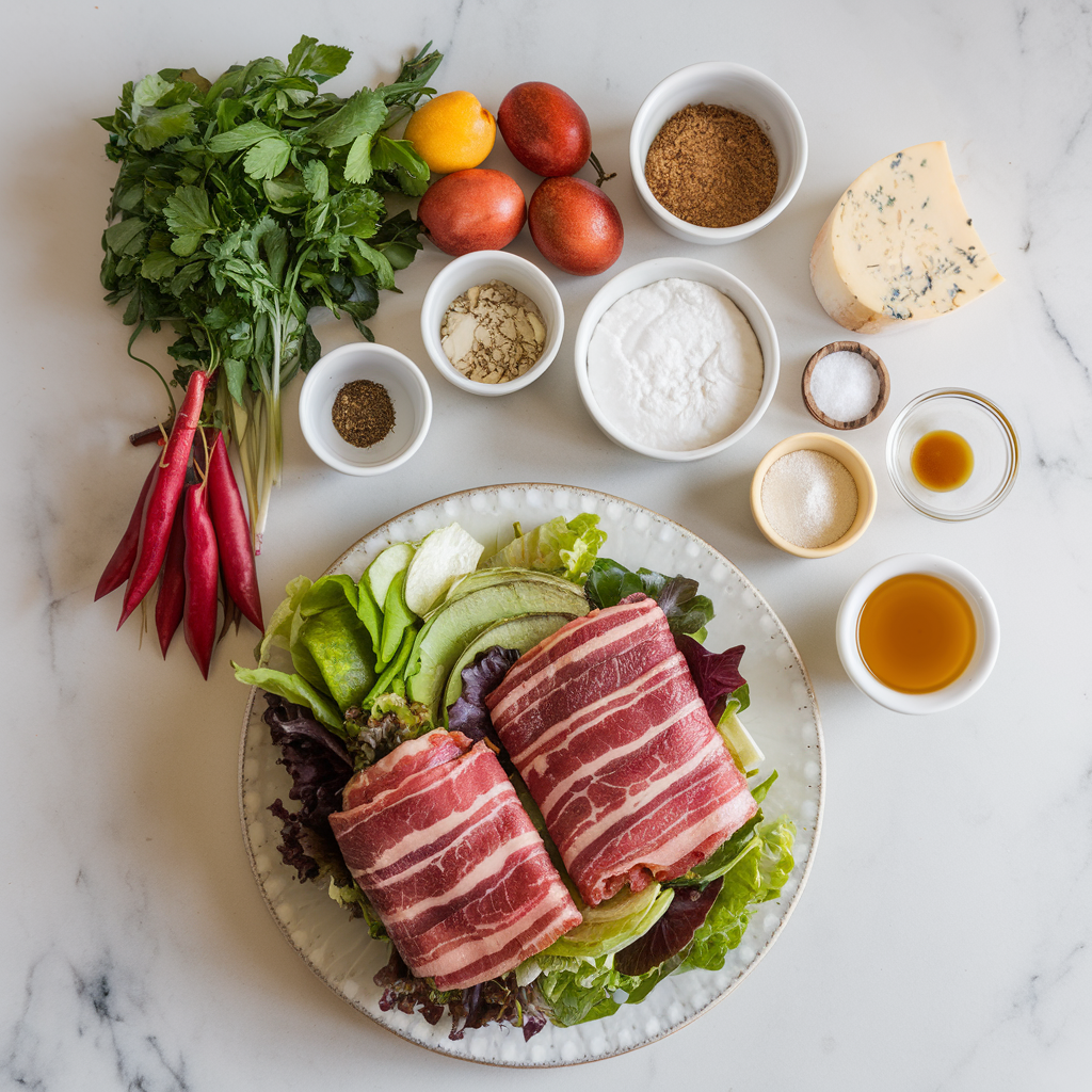 Ingredients for Bacon-Wrapped Steak & Blue Cheese Salad with Maple-Dijon Vinaigrette