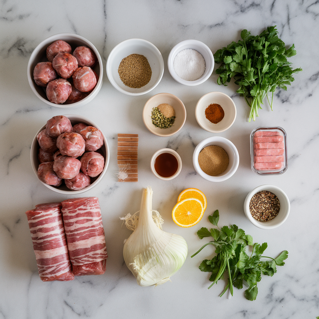 Ingredients for Bacon-Wrapped Stuffed Meatball Bombs with Smoky Chipotle Sauce