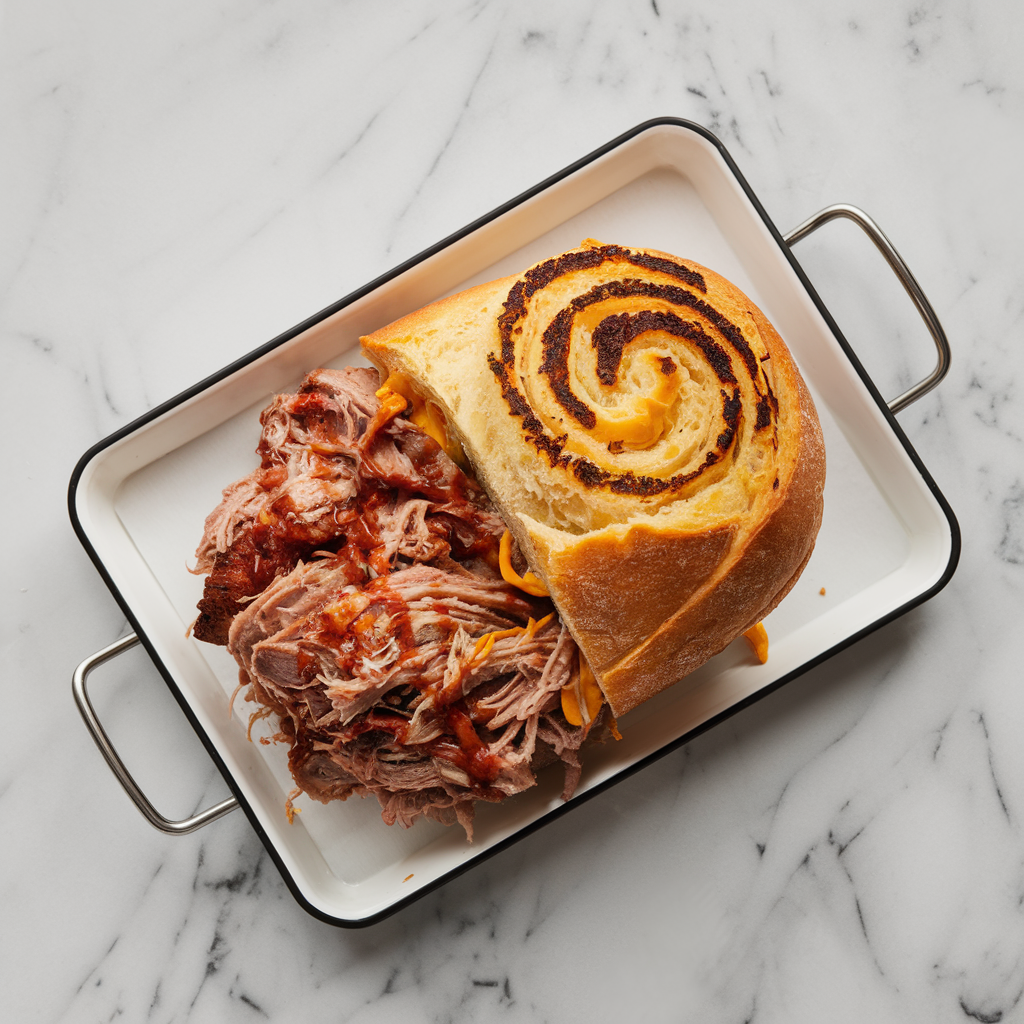 Decadent BBQ Pulled Pork and Cheddar Swirl Bread