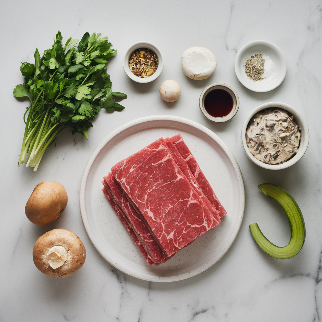 Ingredients for Beefy Mushroom Stroganoff Burger Bombs