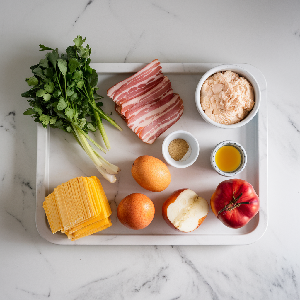 Ingredients for Breakfast Bacon Explosion Frittata with Cheddar Custard