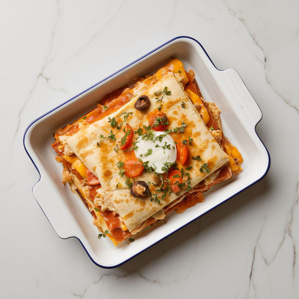 Buffalo Chicken Enchilada Quesadilla Bake