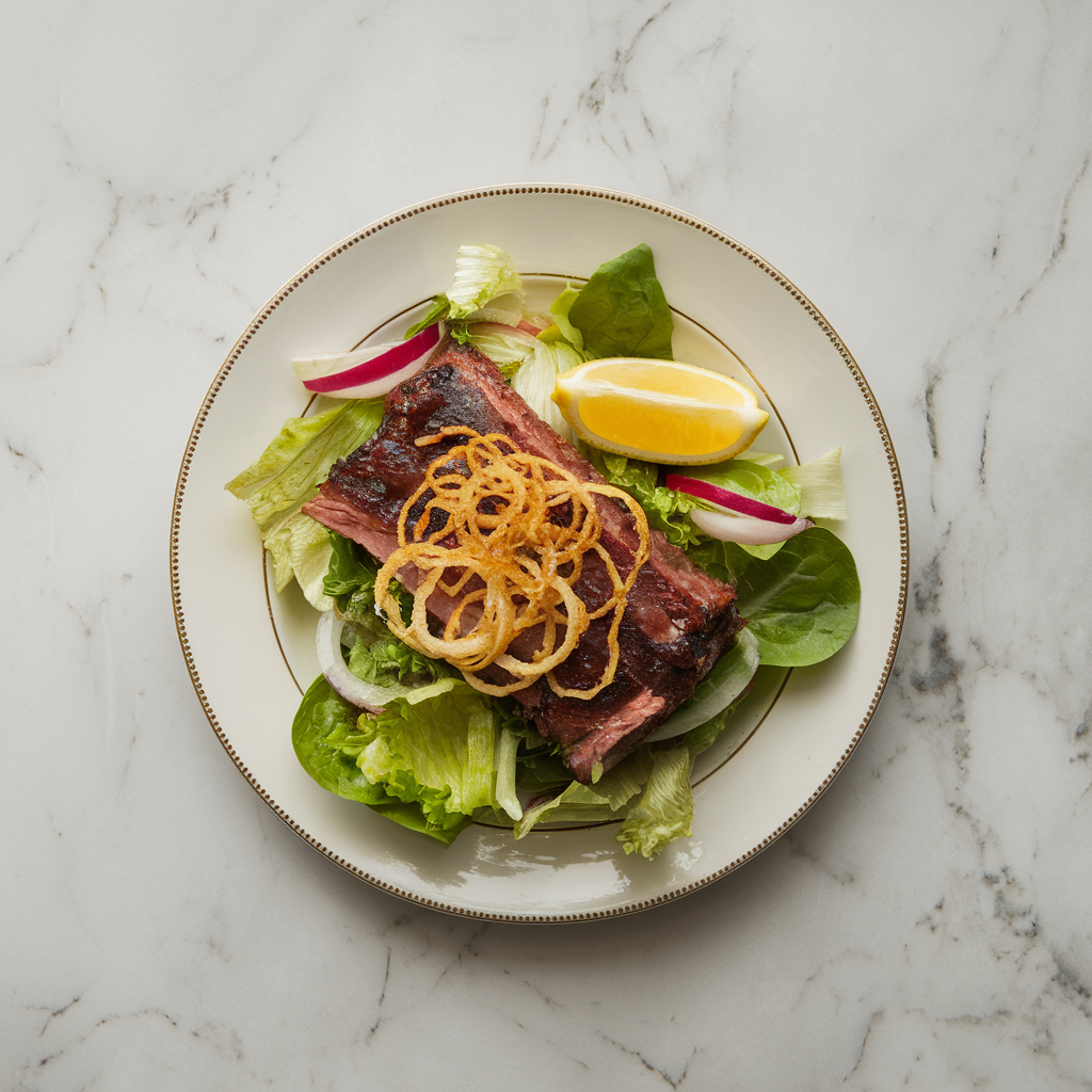 Carnivore's Delight: BBQ Rib Salad with Crispy Onion Tangle