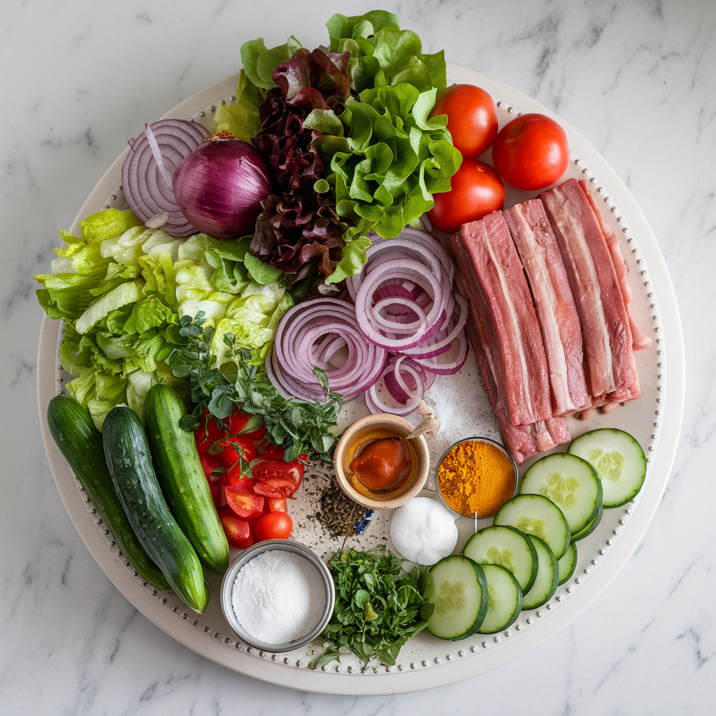 Ingredients for Carnivore's Delight: BBQ Rib Salad with Crispy Onion Tangle