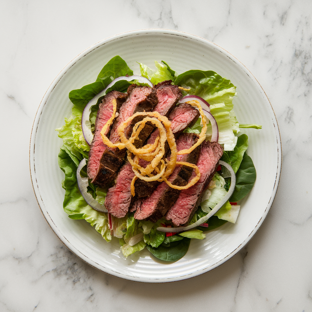 Carnivore's Dream BBQ Steak Salad with Crispy Onion Strings
