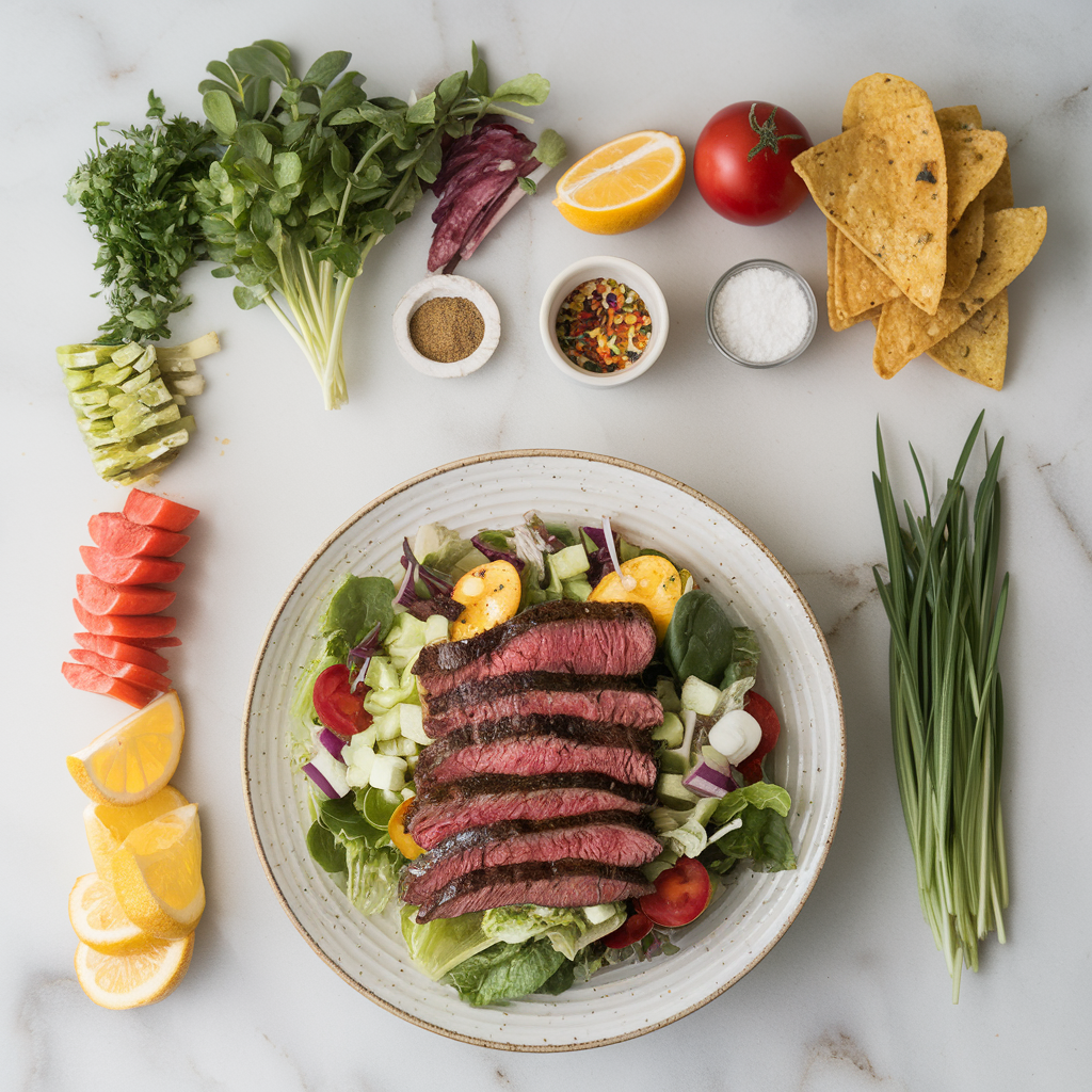 Ingredients for Carnivorous Fiesta in a Bowl: Chipotle Ribeye Steak Salad with Crispy Tostada Croutons