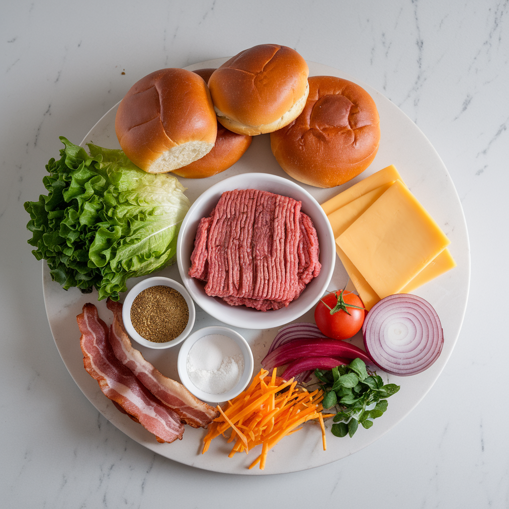 Ingredients for Cheese-Stuffed Bacon Burger Brioche Rolls